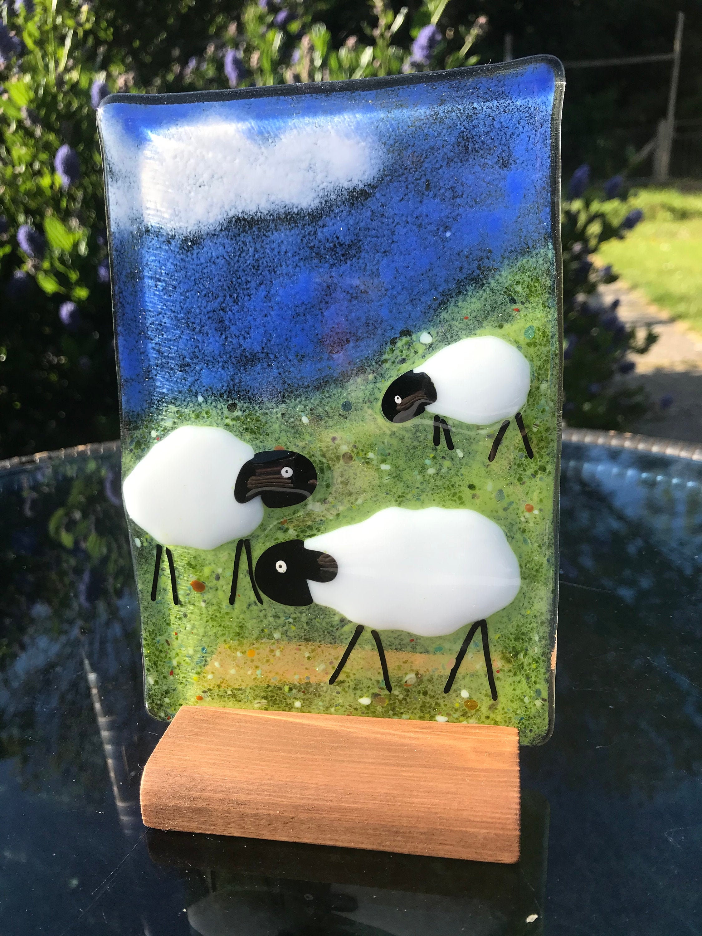 Field of sheep fused glass made in Cornwall UK Etsy