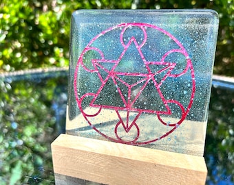 Metatrons cube, made from fused glass made in Cornwall UK