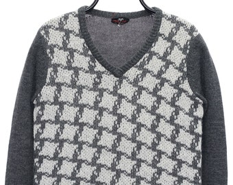 Vintage Harry Moore Grey Houndstooth Jumper - Womens Small