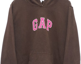 Vintage GAP Spellout Logo Jersey Stretch sudadera con capucha marrón - Mujer XX Grande