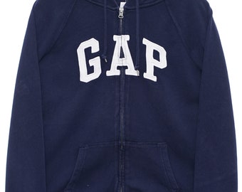 vintage GAP Spellout Logo Pull-over USA à capuche léger bleu marine - Petit