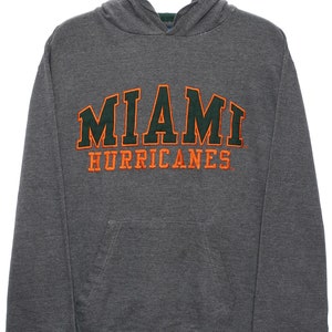 Vintage Miami Hurricanes Spellout Grey Hoodie - Small