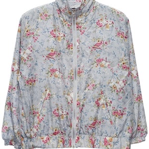 Vintage EVA Pastel Blue Floral Windbreaker Jacket - Womens Small
