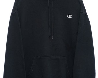 Vintage Champion Pullover Embroidered Logo Black Hoodie - XX Large