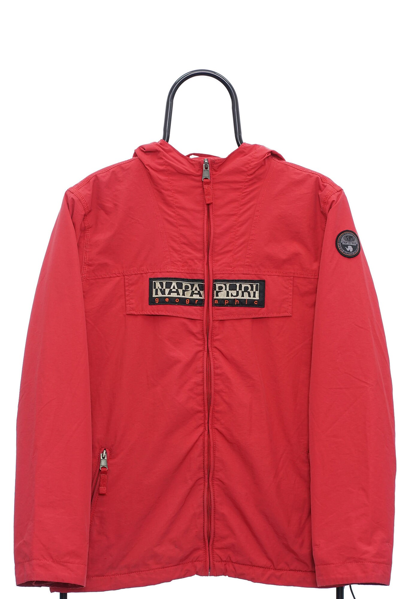 Vintage Napapijri Spellout Full Zip Red Hooded Jacket Womens Medium