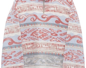 Vintage Patterned Pullover Cream Quarter Zip Fleece - Medium