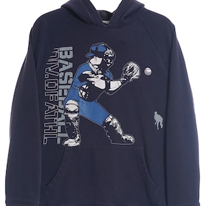 Vintage Baseball Graphic Navy Hoodie - Large