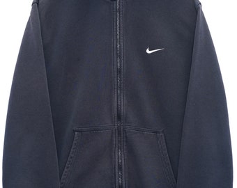 Vintage Nike Embroidered Branded Full Zip Sportswear Navy Hoodie - X Large