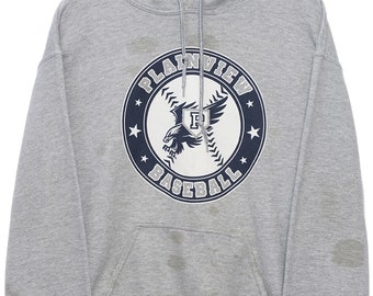 Vintage Plainview Baseball Graphic Grey Sports Hoodie - Medium