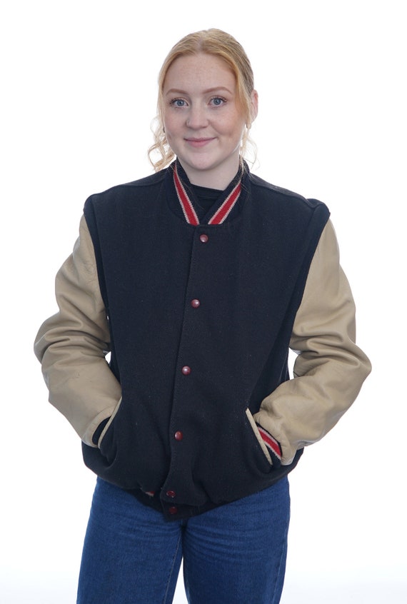 Vintage Black Varsity Jacket Small Gem