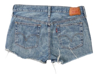 Vintage Levis 501 Blue Denim Cut Off Hot Pants Shorts - Womens W27