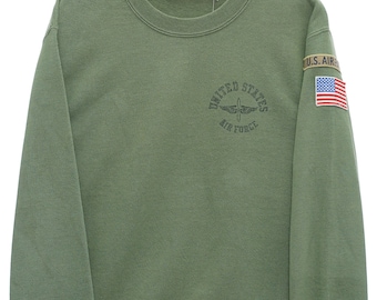 Vintage United State Air Force Graphic Crewneck Dark Green Sweatshirt - Small