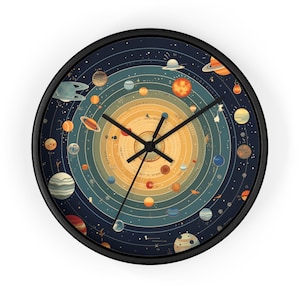 Exoplanetary Orbit Wall Clock - 10&quot; Artistic Space Design, Silent Mechanism Space Decor Clock WallArt Planet Wall Clock Solar System Star