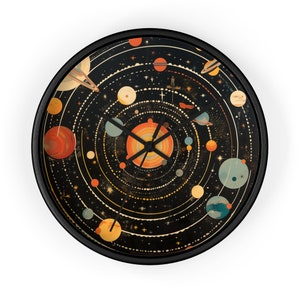 Exoplanetary Orbit Wall Clock - 10&quot; Artistic Space Design, Silent Mechanism Space Decor Clock WallArt Planet Wall Clock Solar System Star