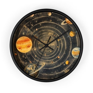 Exoplanetary Orbit Wall Clock - 10&quot; Artistic Space Design, Silent Mechanism Space Decor Clock WallArt Planet Wall Clock Solar System Star