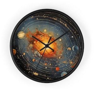 Exoplanetary Orbit Wall Clock - 10&quot; Artistic Space Design, Silent Mechanism Space Decor Clock WallArt Planet Wall Clock Solar System Star