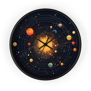 Exoplanetary Orbit Wall Clock - 10&quot; Artistic Space Design, Silent Mechanism Space Decor Clock WallArt Planet Wall Clock Solar System Star