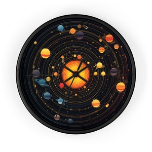 Exoplanetary Orbit Wall Clock - 10&quot; Artistic Space Design, Silent Mechanism Space Decor Clock WallArt Planet Wall Clock Solar System Star