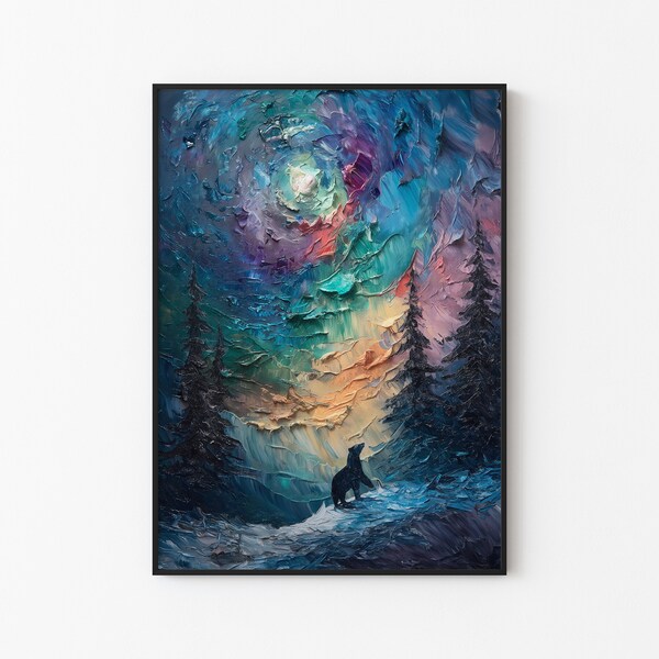 Aurora Borealis Wilderness Northern Lights Instant Download Art Poster Digital Polar Bear Versatile Sizes Colorful Impasto Print 6