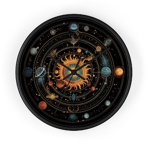 Exoplanetary Orbit Wall Clock - 10&quot; Artistic Space Design, Silent Mechanism Space Decor Clock WallArt Planet Wall Clock Solar System Star