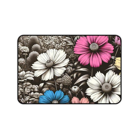 Vibrant Floral Desk Mat: Colorful Office Accessory, Home Decor Gift for Her, Custom Workspace Blooms