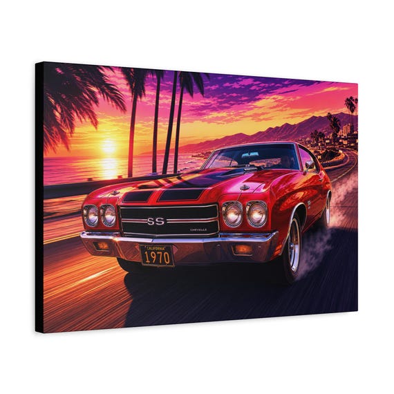 1970 Chevelle SS Sunset Canvas – Retro Muscle Car Wall Art (Ready to Hang)