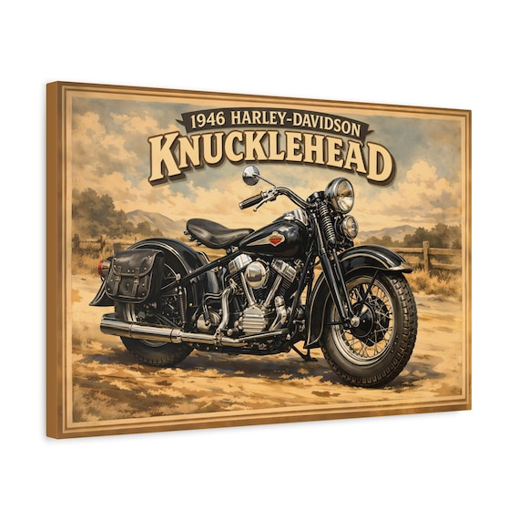 1946 Harley-Davidson Knucklehead Motorcycle Canvas Print | Wood Framed, Stretched, Ready to Hang