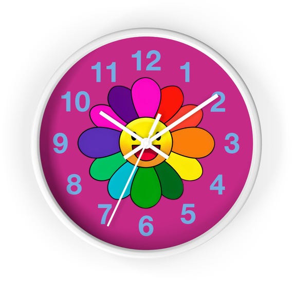 Colorful Flower Wall Clock: Vintage Style Kids Room Decor