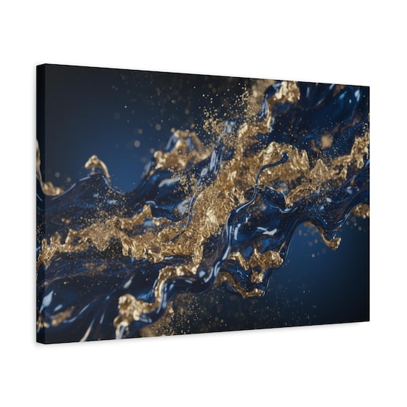 Gold Navy Abstract Canvas Print – Matte Stretched Wall Art (Ready to Hang)