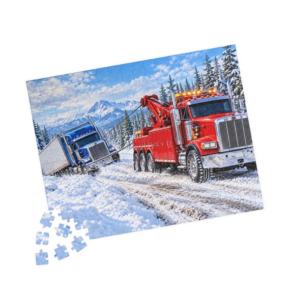 Tow Truck Winter Roadside Rescue Jigsaw Puzzle - 110/252/520 Pieces