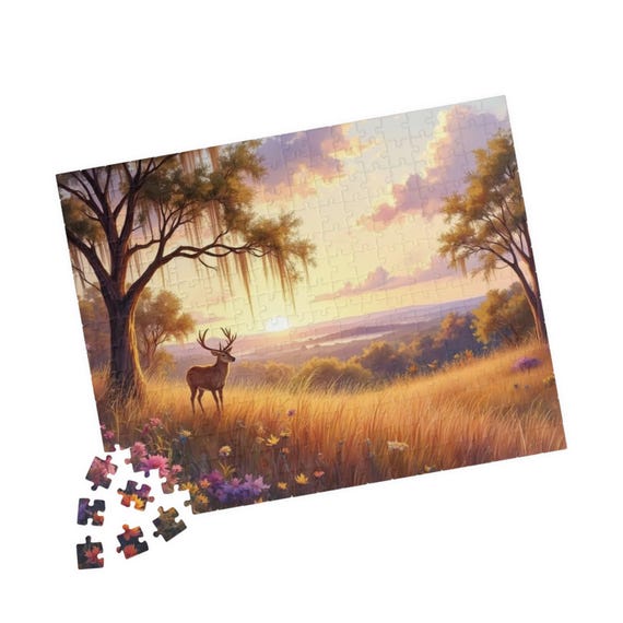 Sunset Deer Meadow Puzzle 110-520 Piece | Scenic Landscape Jigsaw