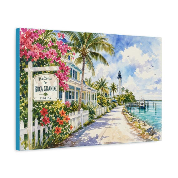 Boca Grande Florida Lighthouse Beach Path Canvas Print - Coastal Wall Art for Home Decor