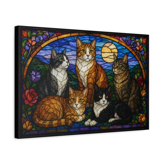 Stained Glass Cats Matte Canvas Print | Home Decor Wall Art | Ready to Hang
