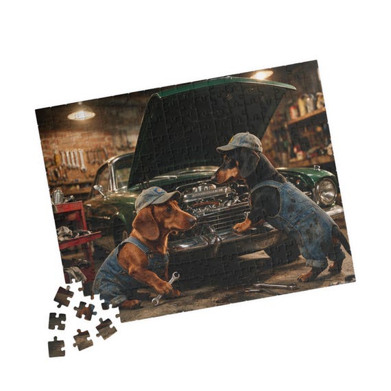 Dachshund Mechanics Illustration Puzzle