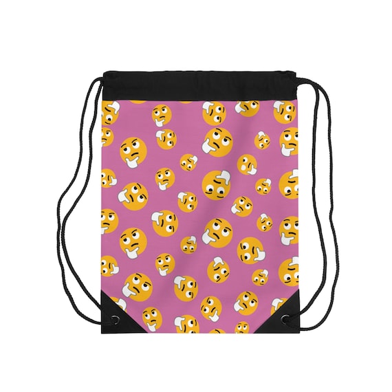 Cute Pink Drawstring Backpack with Emoji Prints