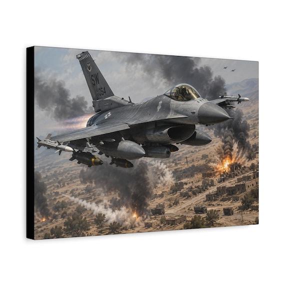 Warplane Art, F-16 Fighter Jet Matte Canvas Print | Stretched, Framed, Ready to Hang
