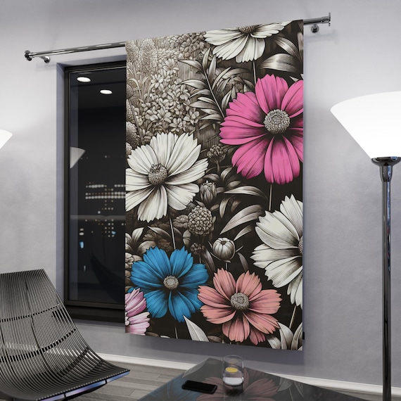 Floral Window Curtains, Boho Home Decor, Vibrant Room Divider, Living Room Accessories, Vintage Botanical Curtains, Flower Print Drapes