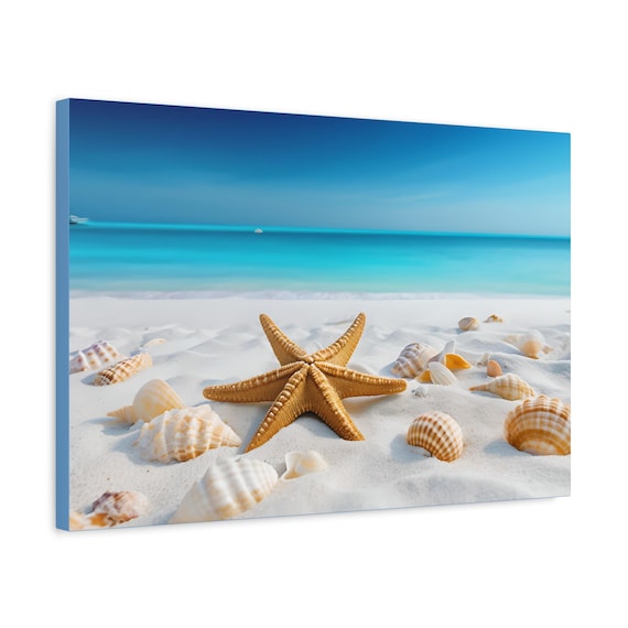 Starfish and Seashells Beach Scene Canvas | 24" x 16" Wall Art Decor