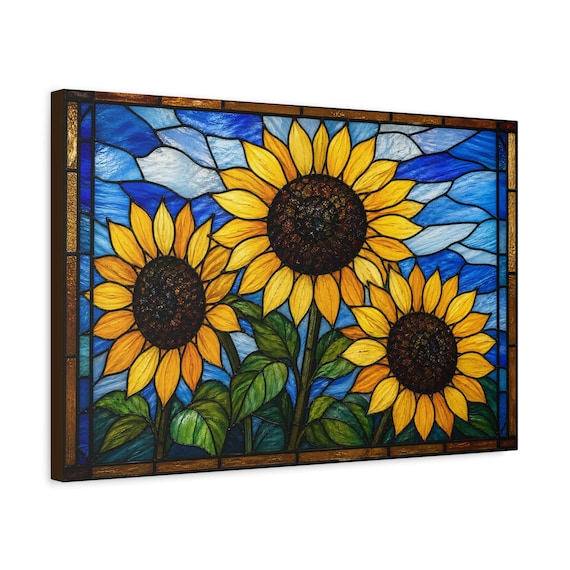 Stained Glass Sunflowers Matte Canvas Print | Colorful Wall Art | Ready to Hang Home Decor