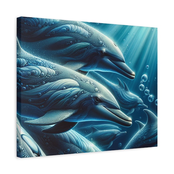 Oceanic Dolphin Canvas Art, Marine Life Wall Decor, Nautical Home Accent