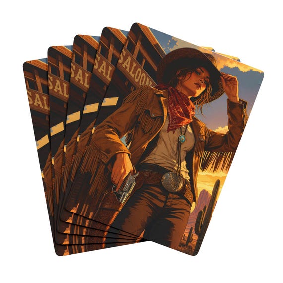 Cowgirl Western Poker Cards – Desert Saloon Art Deck (300 gsm Cardstock)
