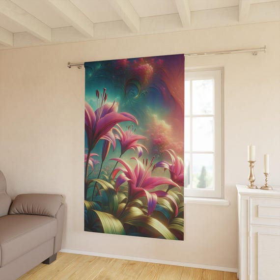 Vibrant Floral Window Curtain, Colorful Home Decor, Boho Room Accent, Privacy Drapes for Living Room, Flower Pattern, Art Prints