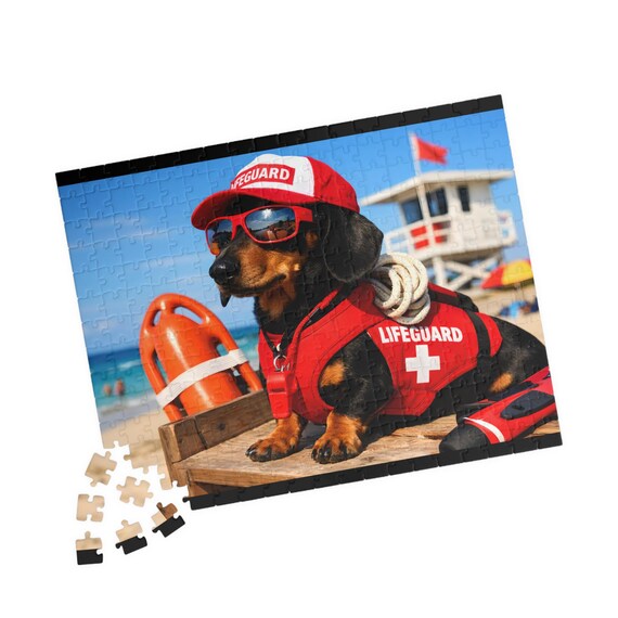 Lifeguard Dachshund Puzzle 110-520 Piece Beach Dog Jigsaw Gift for Animal Lovers Family Activity