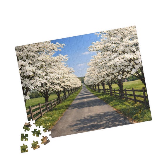 Blossom Tree Lane Jigsaw Puzzle | Country Road Scene | 110, 252, or 520 Pieces