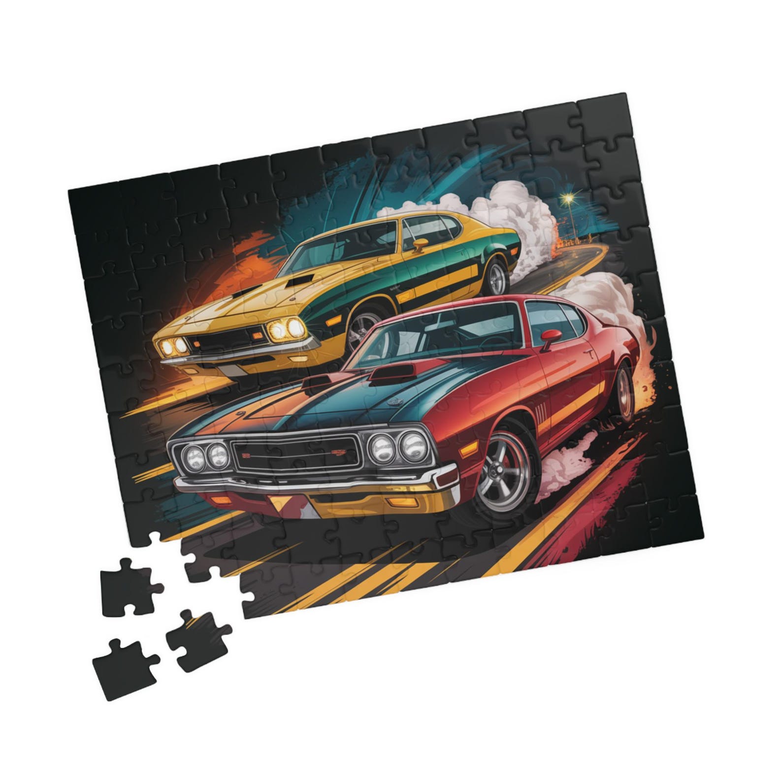 Vintage Muscle Cars Puzzle | Retro Racing Illustration 110-520 Pc - Etsy