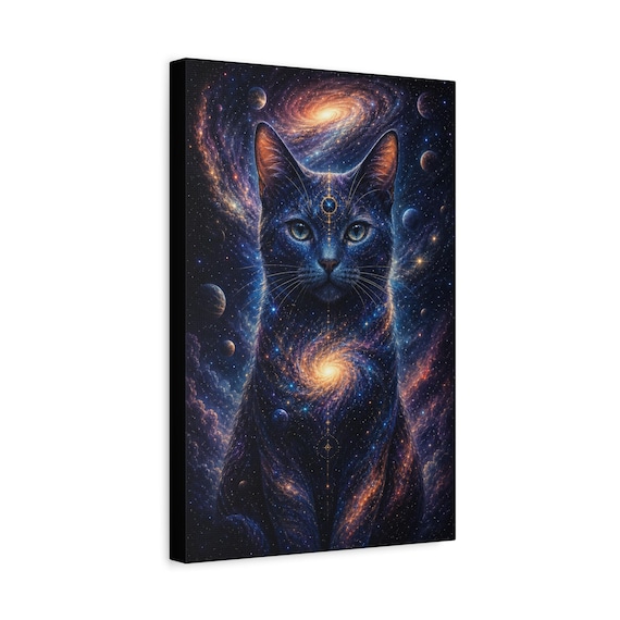 Cosmic Galaxy Cat Canvas Wall Art | Mystical Space Decor Ready to Hang