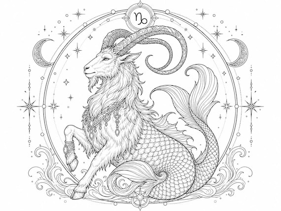 Capricorn Zodiac Coloring Page | Astrology Adult Coloring Sheet (8.5x11 Landscape PDF)