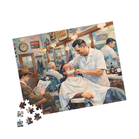 Vintage Barbershop Scene Puzzle 520-Piece Classic Barber Shop Jigsaw Retro Nostalgic Gift