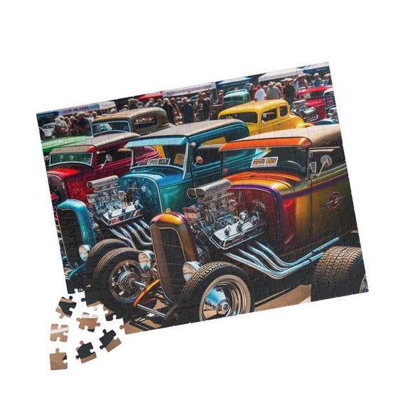 Retro Hot Rod Jigsaw Puzzle: Vibrant Classic Cars, Family Game Night (110-520 Pieces)