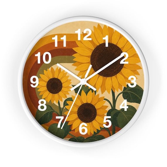 Retro Sunflower Wall Clock Vintage Floral Boho Kitchen Farmhouse Cottagecore Home Decor Gift